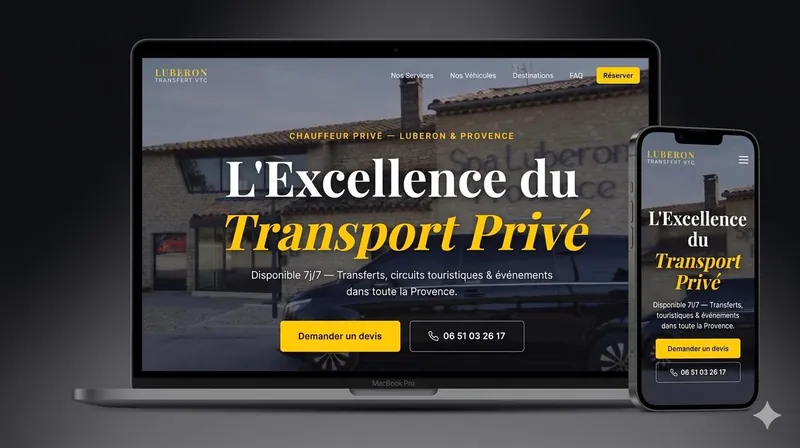 Page d’accueil du site Luberon Transfert VTC