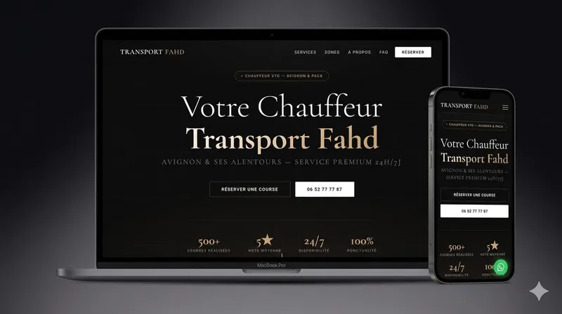 Page d’accueil du site Transport Fahd, chauffeur privé à Avignon